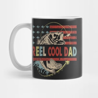 Vintage Reel Cool Dad Fishing Hunting American Flag Mug